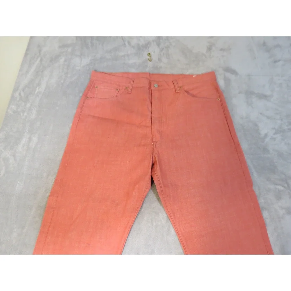 Levi's 501 Jeans Mens 40x34 Salmon Pink White Oak Cone Denim Straight Leg